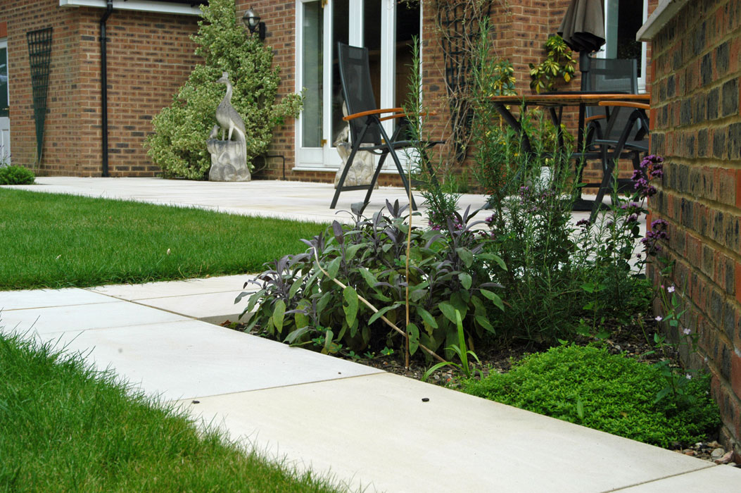 Terrace and lawn at back of house